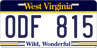 WV license plate ODF815