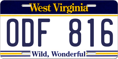 WV license plate ODF816