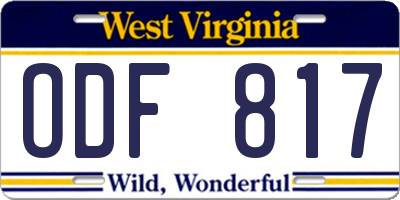 WV license plate ODF817
