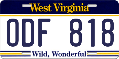 WV license plate ODF818