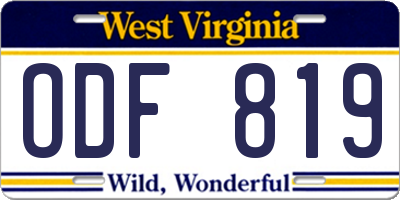 WV license plate ODF819