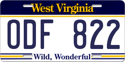 WV license plate ODF822