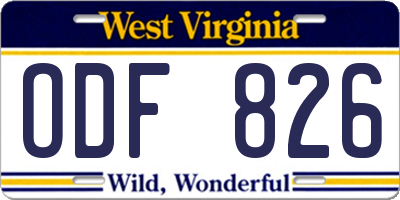 WV license plate ODF826
