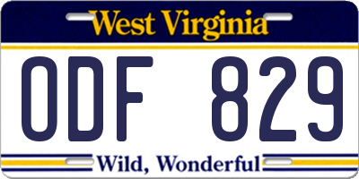 WV license plate ODF829