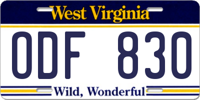 WV license plate ODF830
