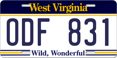 WV license plate ODF831