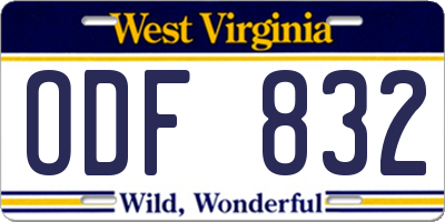 WV license plate ODF832