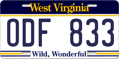 WV license plate ODF833