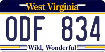 WV license plate ODF834