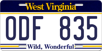 WV license plate ODF835