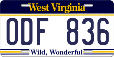 WV license plate ODF836