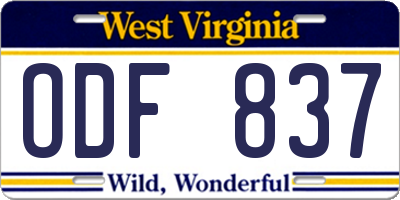 WV license plate ODF837