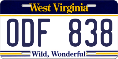 WV license plate ODF838