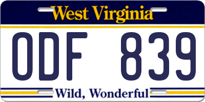 WV license plate ODF839