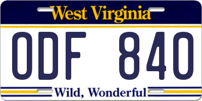 WV license plate ODF840