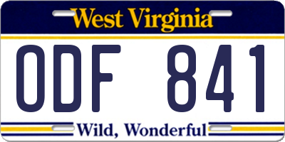 WV license plate ODF841