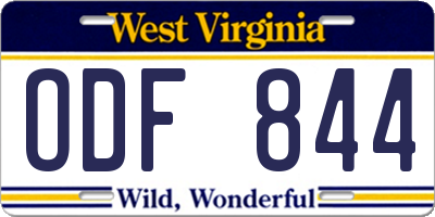 WV license plate ODF844