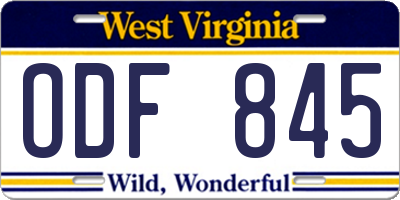 WV license plate ODF845