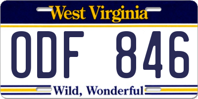 WV license plate ODF846