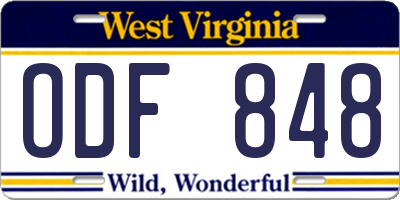 WV license plate ODF848
