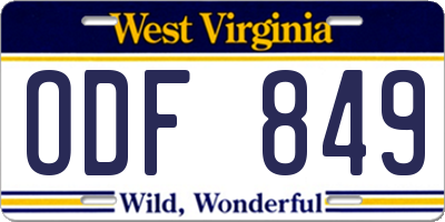 WV license plate ODF849