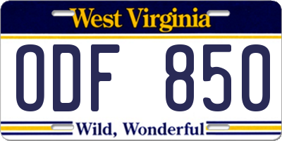 WV license plate ODF850