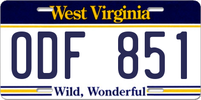 WV license plate ODF851
