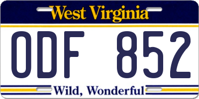 WV license plate ODF852