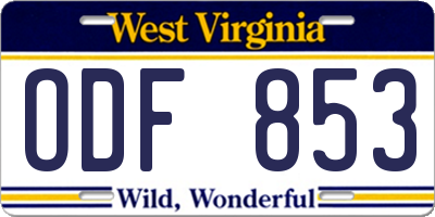 WV license plate ODF853