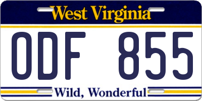 WV license plate ODF855