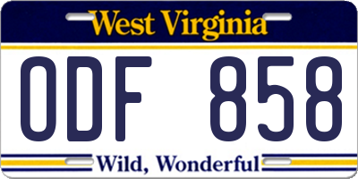 WV license plate ODF858