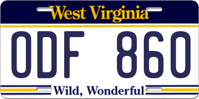 WV license plate ODF860