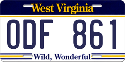 WV license plate ODF861