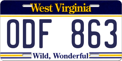 WV license plate ODF863