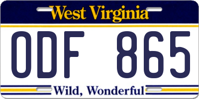 WV license plate ODF865