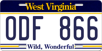 WV license plate ODF866