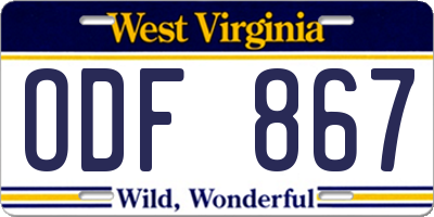 WV license plate ODF867