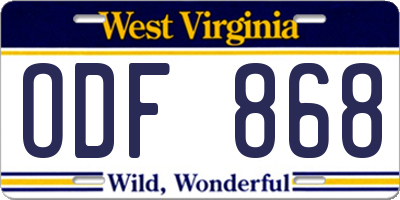 WV license plate ODF868