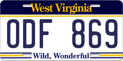 WV license plate ODF869