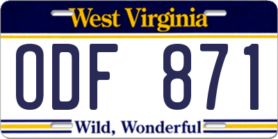 WV license plate ODF871