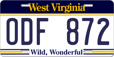 WV license plate ODF872
