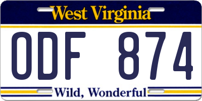 WV license plate ODF874