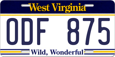 WV license plate ODF875