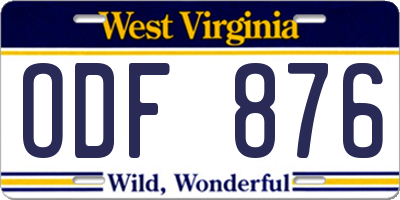 WV license plate ODF876