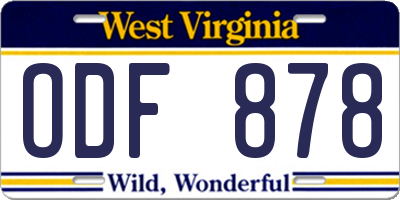WV license plate ODF878