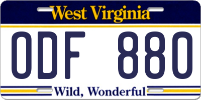WV license plate ODF880