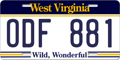 WV license plate ODF881