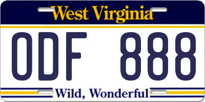 WV license plate ODF888