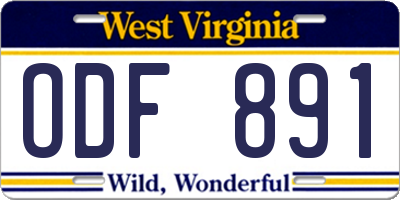 WV license plate ODF891