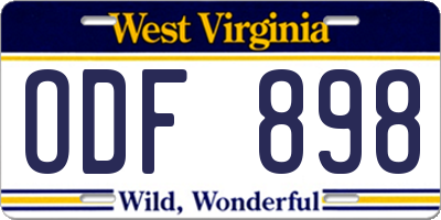 WV license plate ODF898